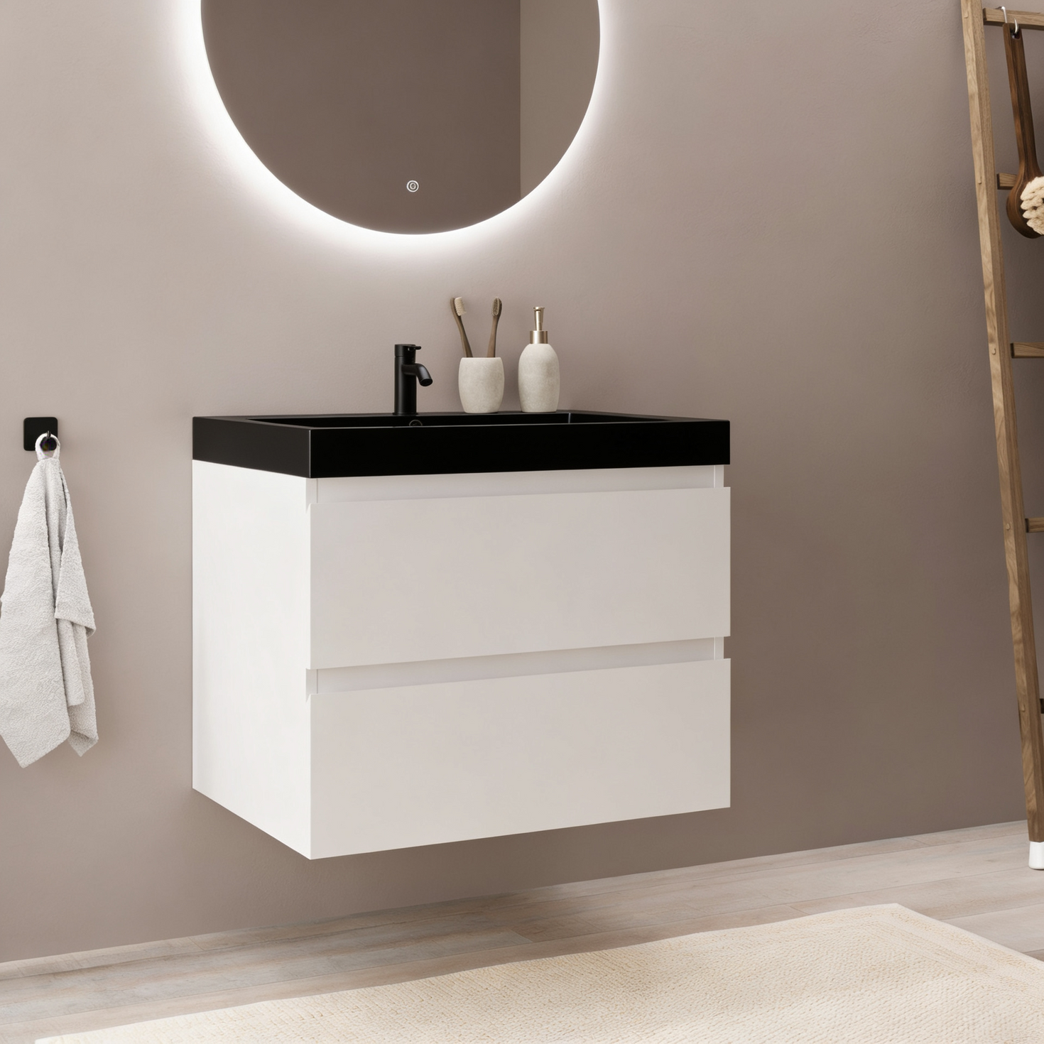 MONACO Glanzend Wit - Wastafel Zwart - 60 cm