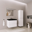 AVALON Badezimmermöbel-Set 60 cm – mit Hochschrank – Hochglanz Weiß – Schwarzes Waschbecken