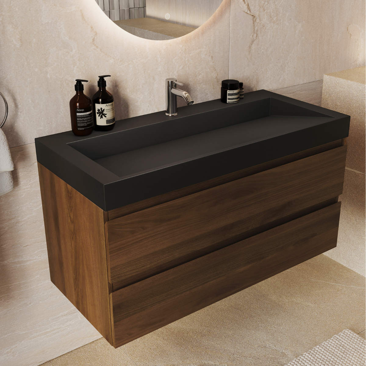 ZARIVO Roble Marrón - Lavabo Negro - 100 cm