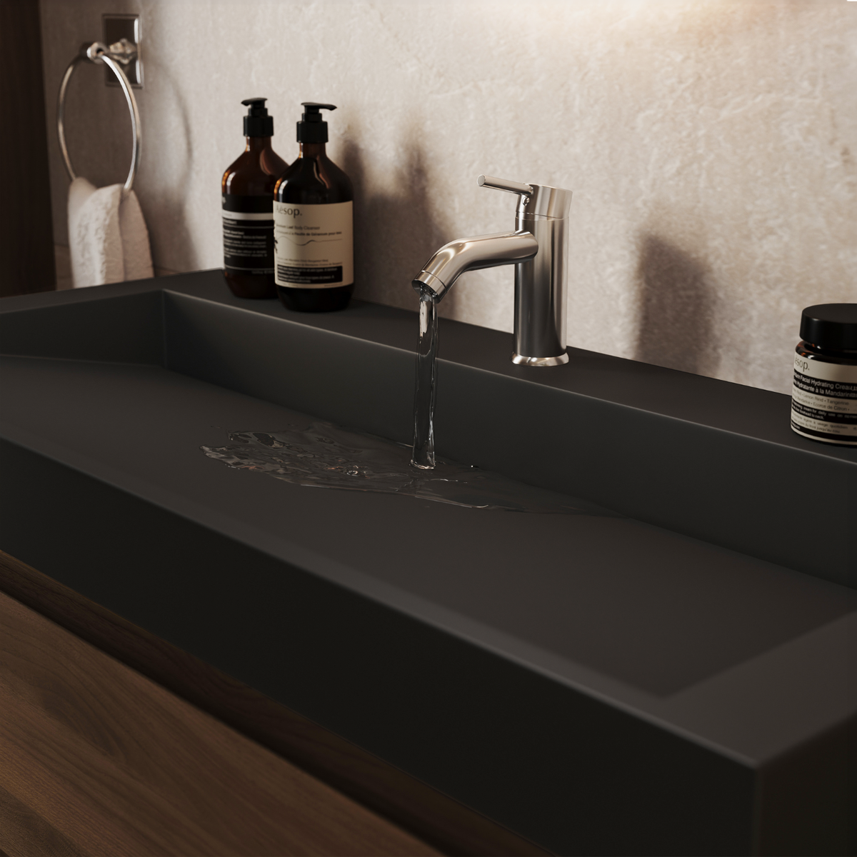 Conjunto de muebles de baño AZURO Roble Marrón - Lavabo Negro - Con Columna de Baño - 100 cm
