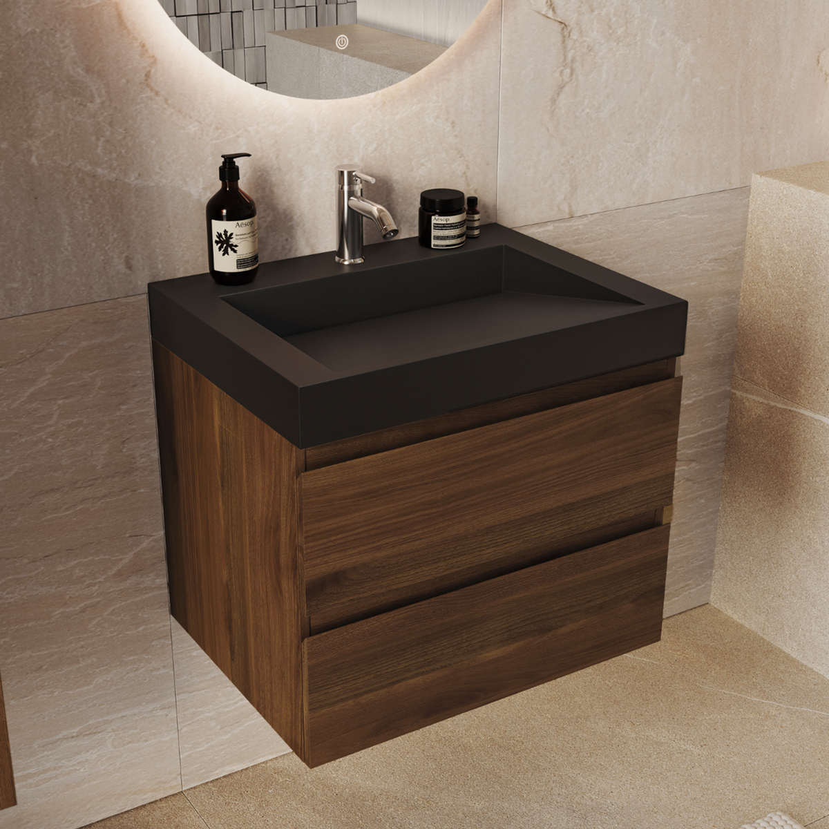 ZARIVO Roble Marrón - Lavabo Negro - 60 cm