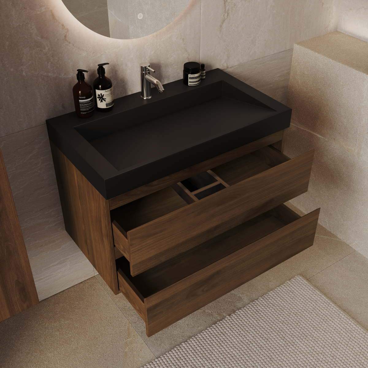 ZARIVO Roble Marrón - Lavabo Negro - 80 cm