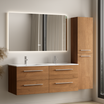 NAVERO Badezimmermöbel-Set 120 cm – Mit Hochschrank – Warmes Eichenholz – Weißes Waschbecken
