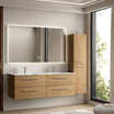 Ensemble de meubles de salle de bain NAVERO 140 cm – avec colonne de rangement – chêne clair – vasque blanche