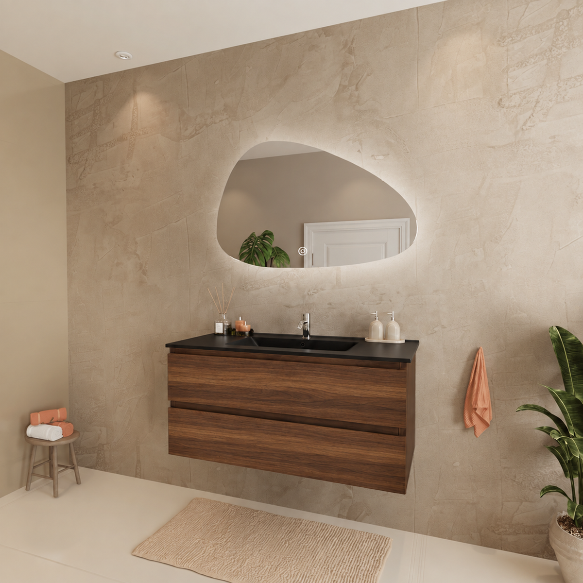 MARENZA Roble Marrón - Lavabo Negro - 100 cm