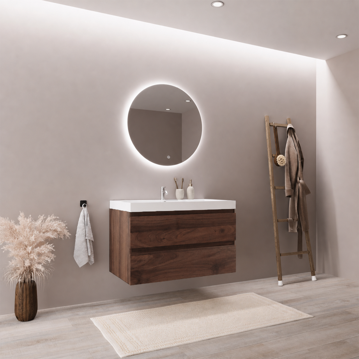 MONACO Chêne Brun - Vasque Blanche - 80 cm