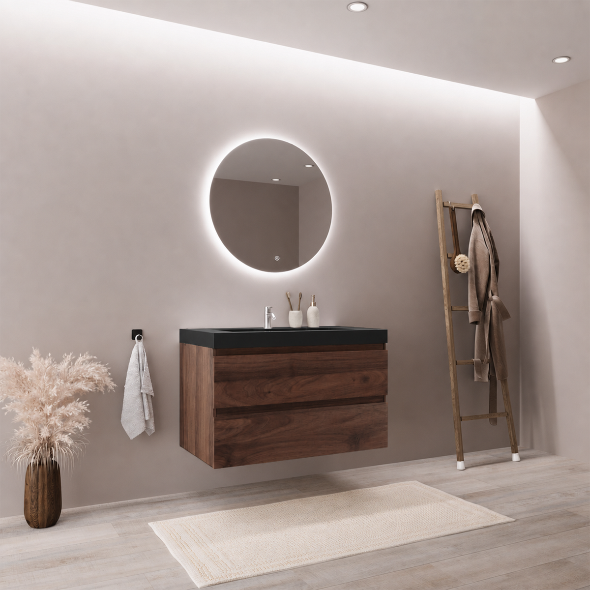 MONACO Chêne Brun - Vasque Noire - 80 cm