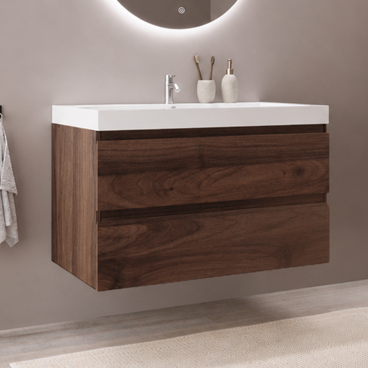 MONACO Chêne Brun - Vasque Blanche - 80 cm
