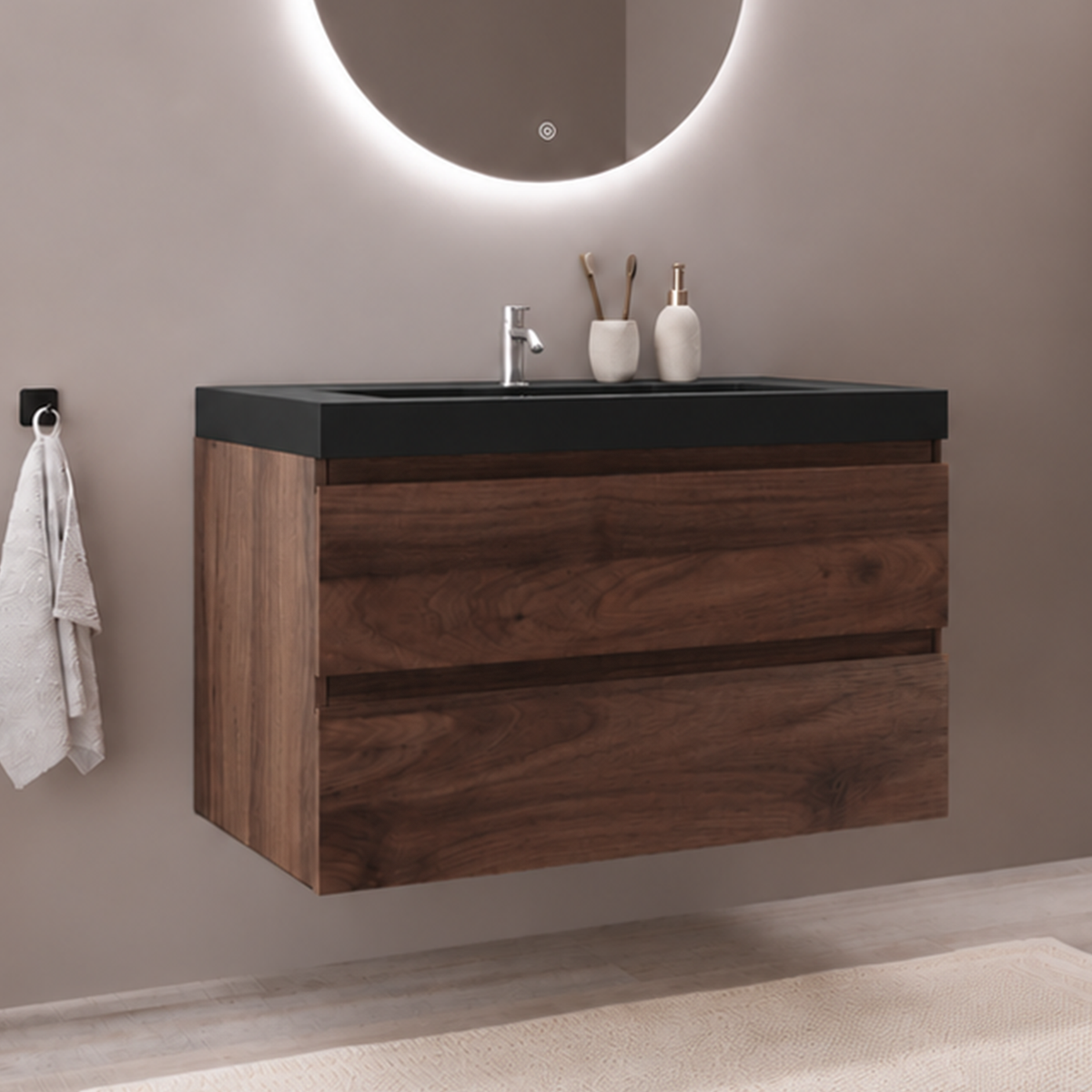 MONACO Chêne Brun - Vasque Noire - 80 cm