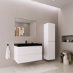 Conjunto de mueble de baño AVALON 80 cm - Con columna de baño - Blanco brillo - Lavabo negro