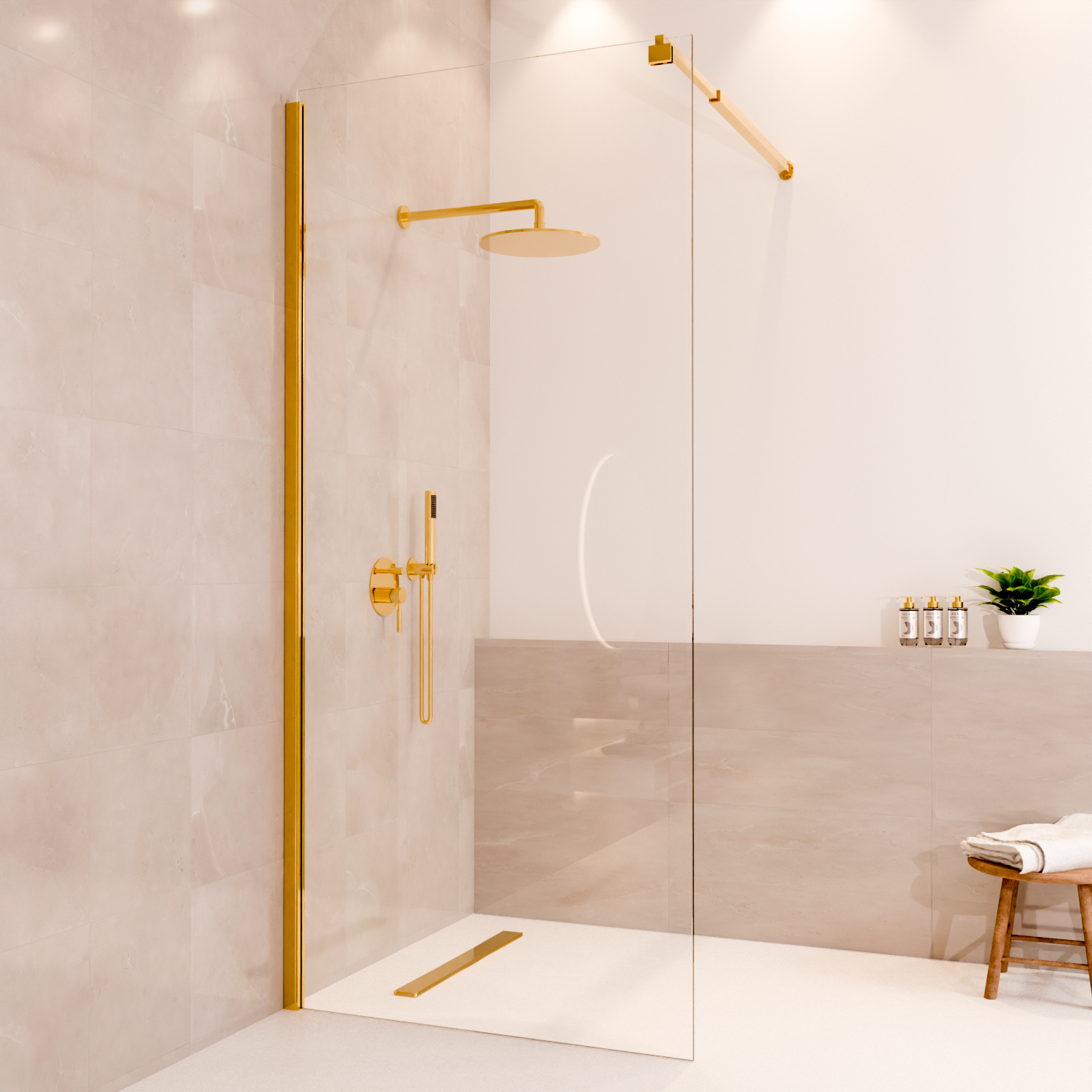 Douchewand Lima 90 x 200 cm - Glanzend Goud - Nano Coating