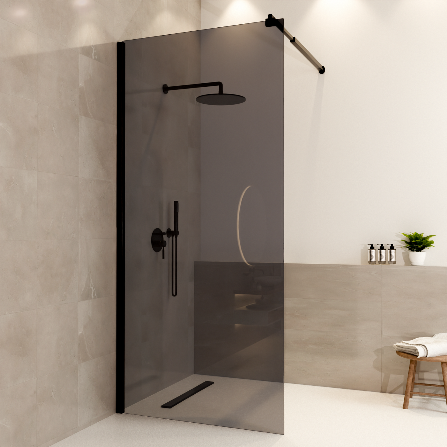 Douchewand Lima 90 x 200 cm - Zwart - Rookglas Nano Coating