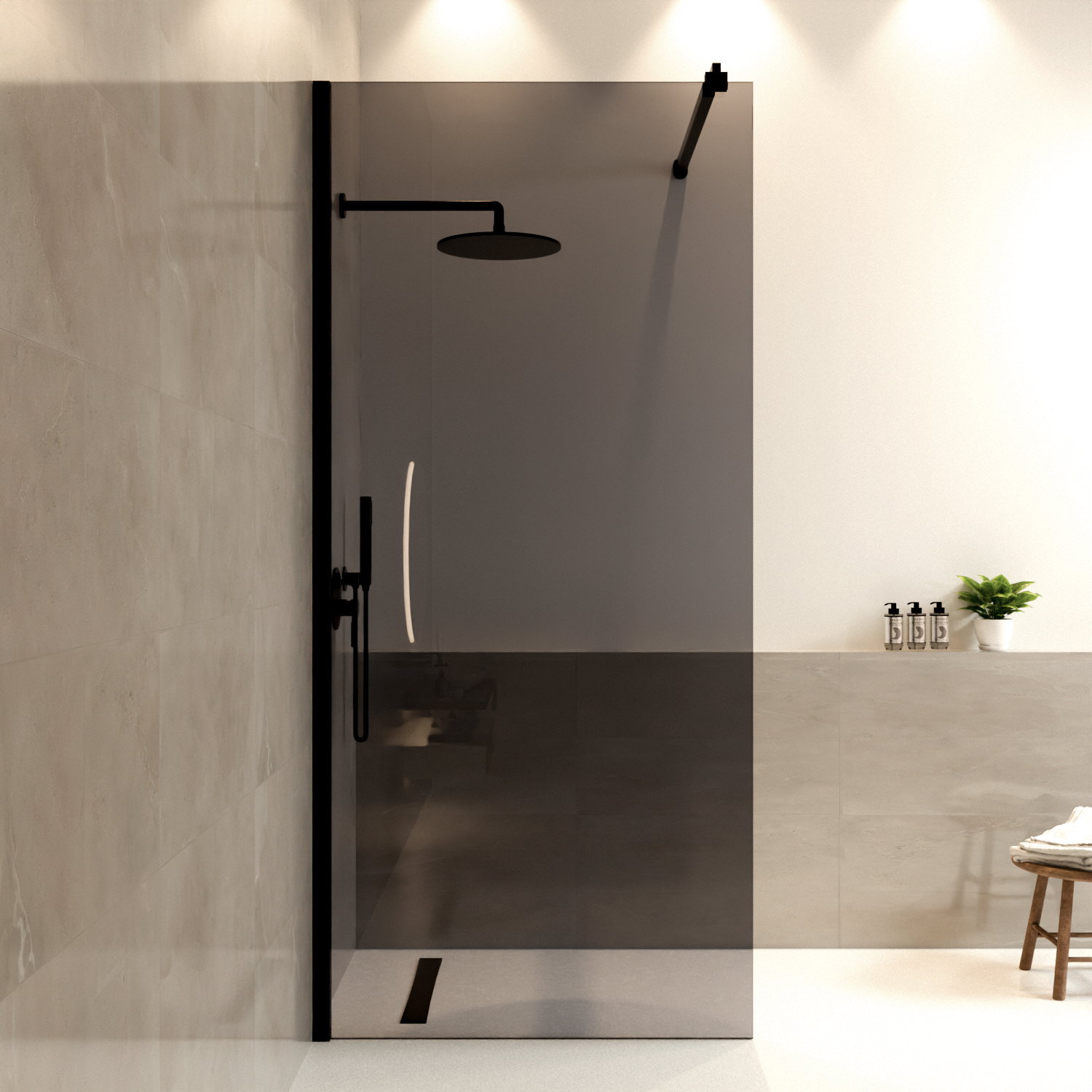 Douchewand Lima 90 x 200 cm - Zwart - Rookglas Nano Coating