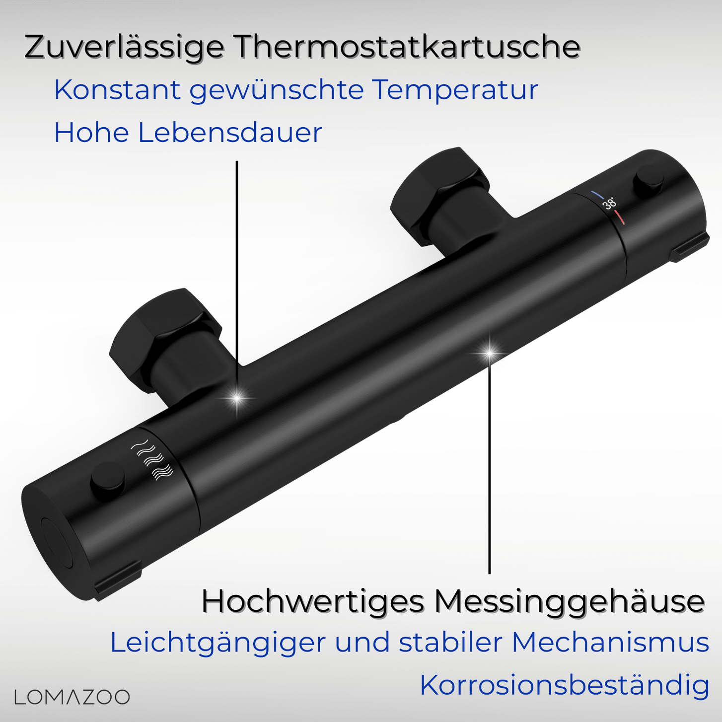 Thermostatische douchekraan Mat Zwart - 12cm - lomazoo.com