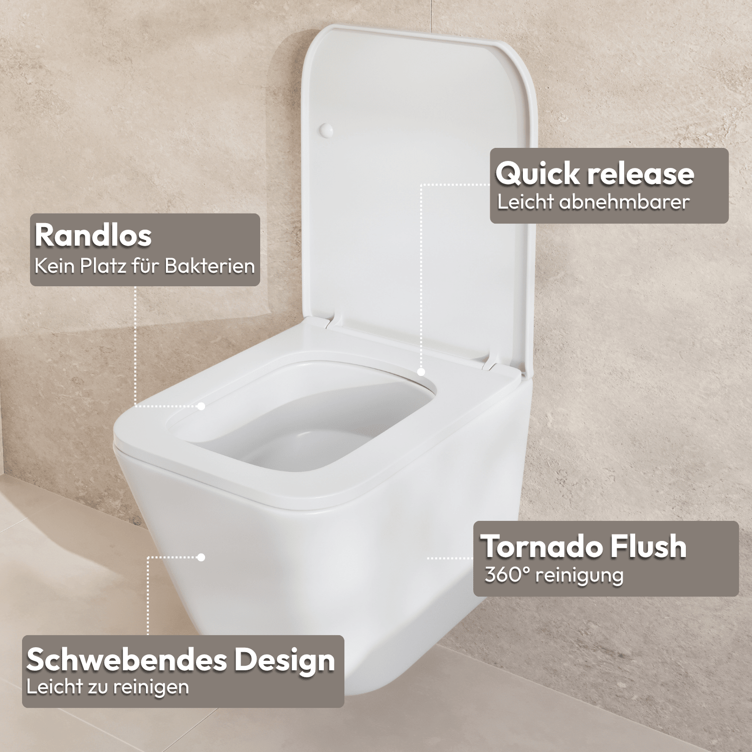 LINEA Hangend Toilet - Wit - Vierkant - lomazoo.com