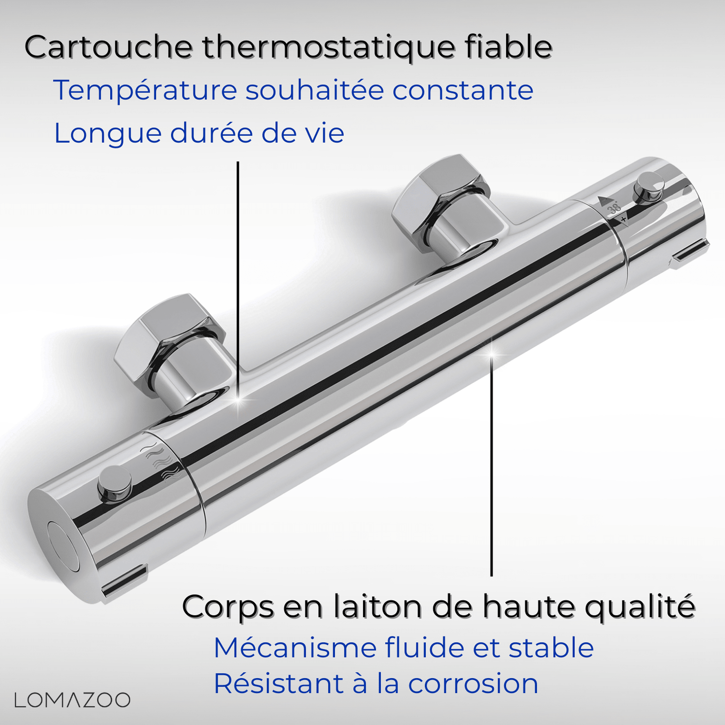 Thermostatische douchekraan Chroom - 12cm - lomazoo.com