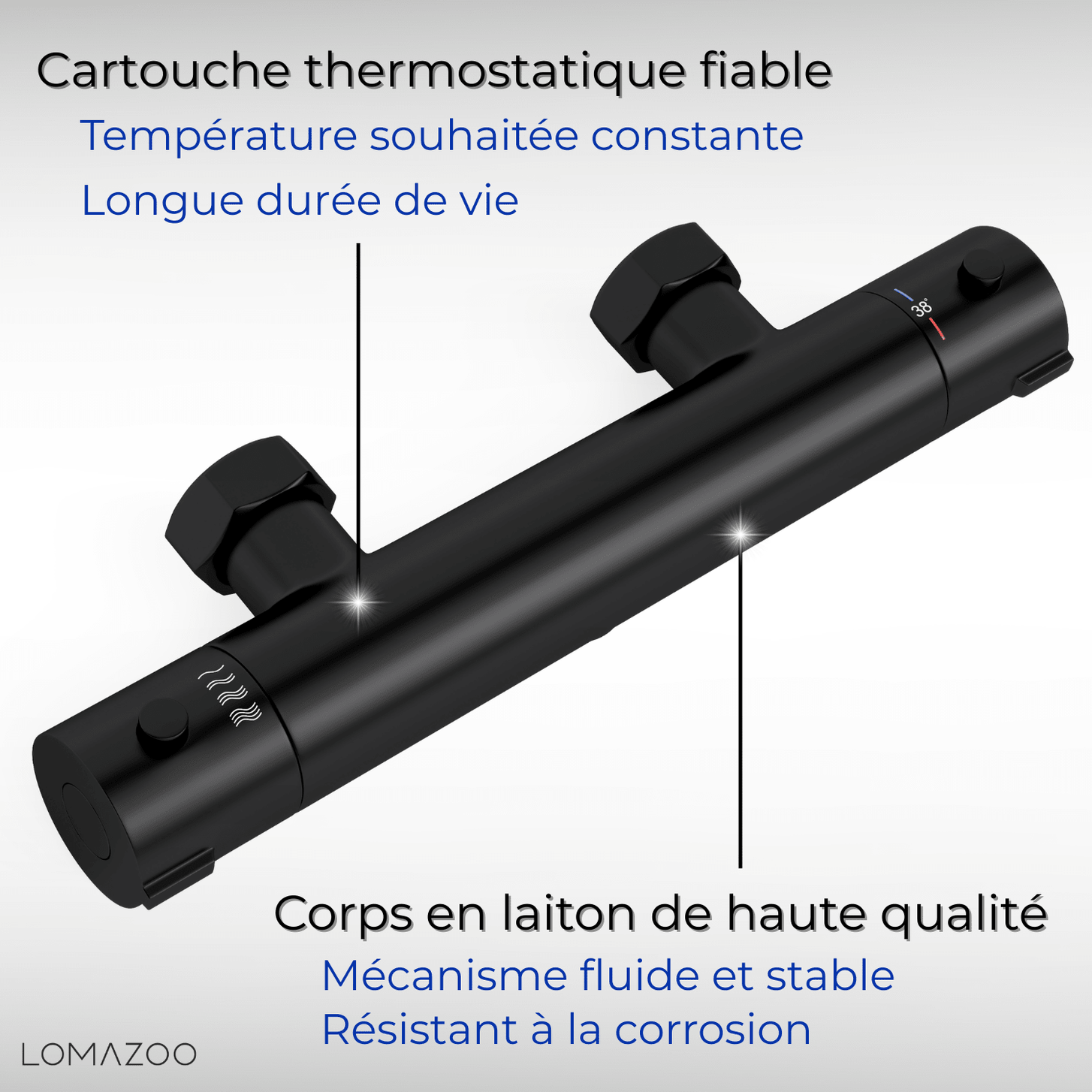 Thermostatische douchekraan Mat Zwart - 12cm - lomazoo.com
