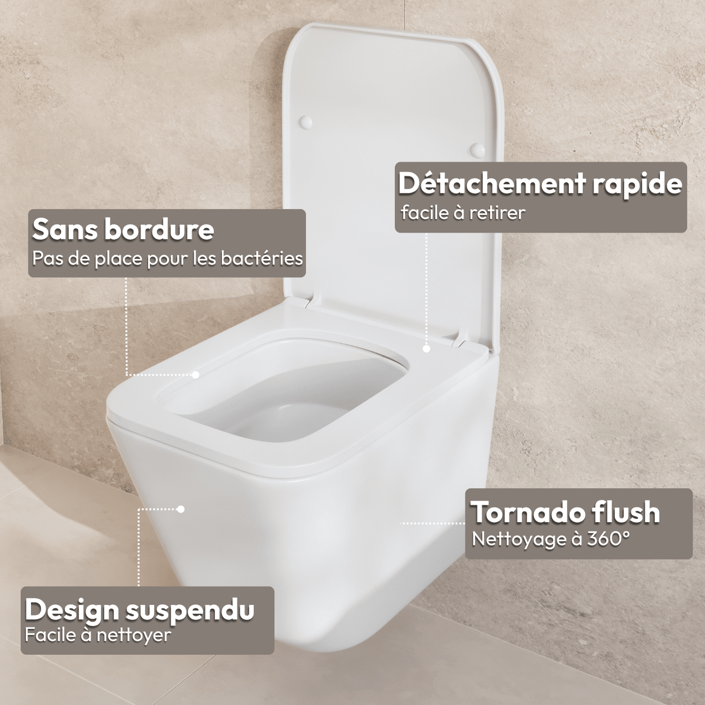 LINEA Hangend Toilet - Wit - Vierkant - lomazoo.com