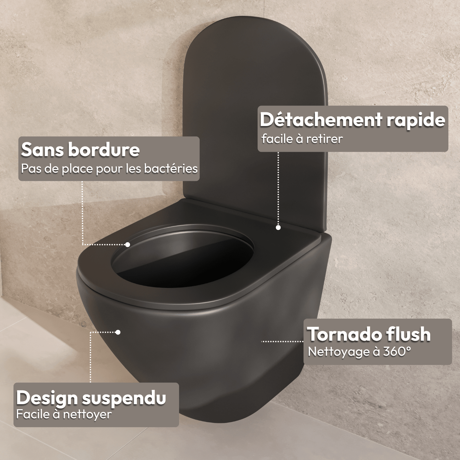 LINEA Hangend Toilet - Zwart - Rond - lomazoo.com