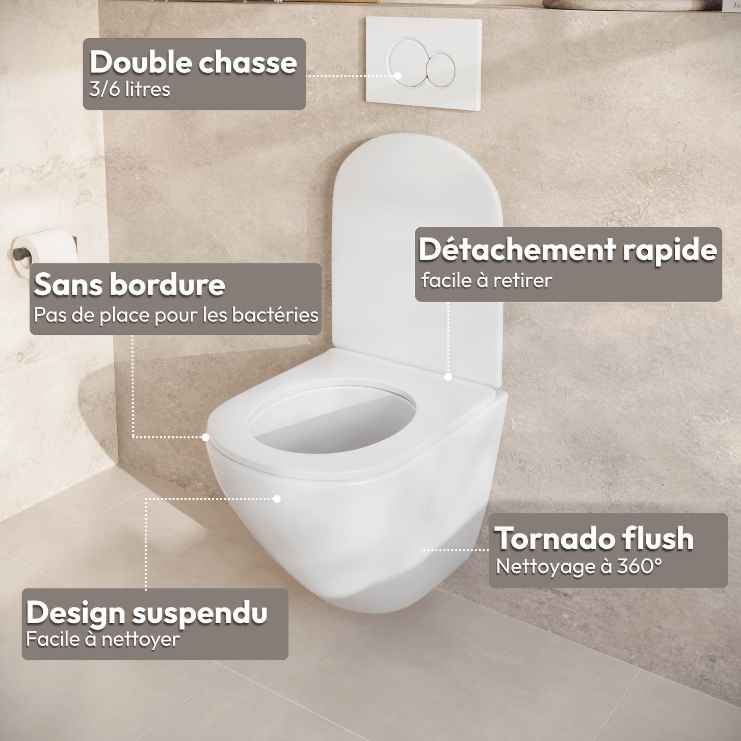 Hangtoilet met Inbouwreservoir - Rond Wit - Drukplaat Rond Goud - Linea - lomazoo.com