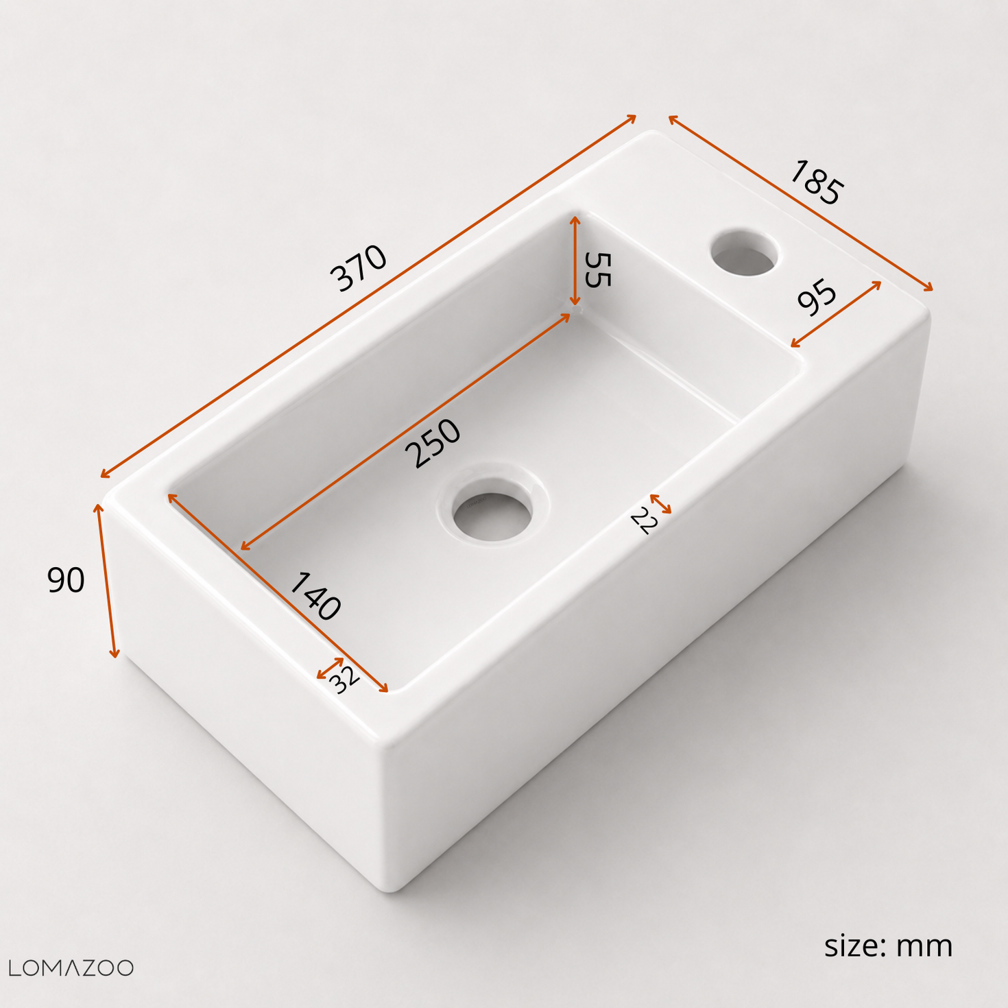 Robinet lave-mains blanc - trou de robinet à droite