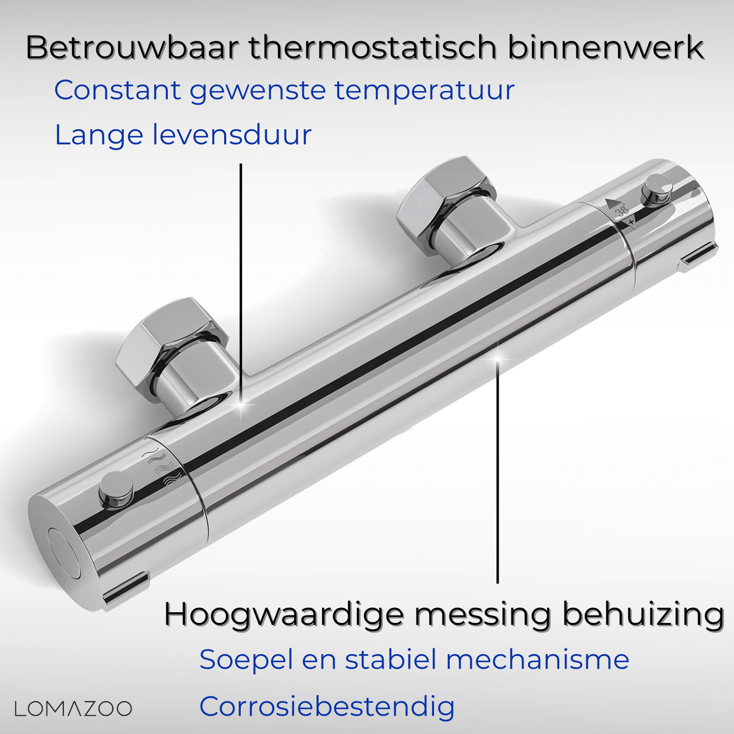 Thermostatische douchekraan Chroom - 12cm - lomazoo.com