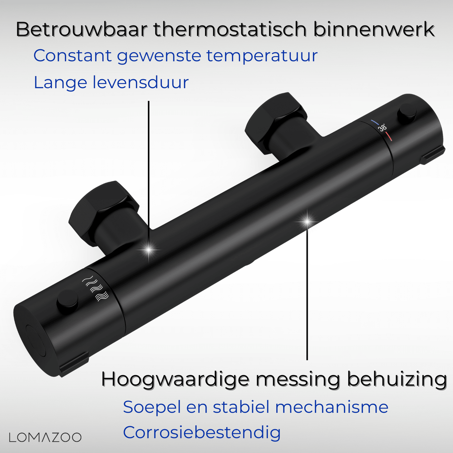 Thermostatische douchekraan Mat Zwart - 12cm - lomazoo.com