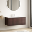 SOVINA Ribbel Walnoot - Wastafel Wit - 100cm