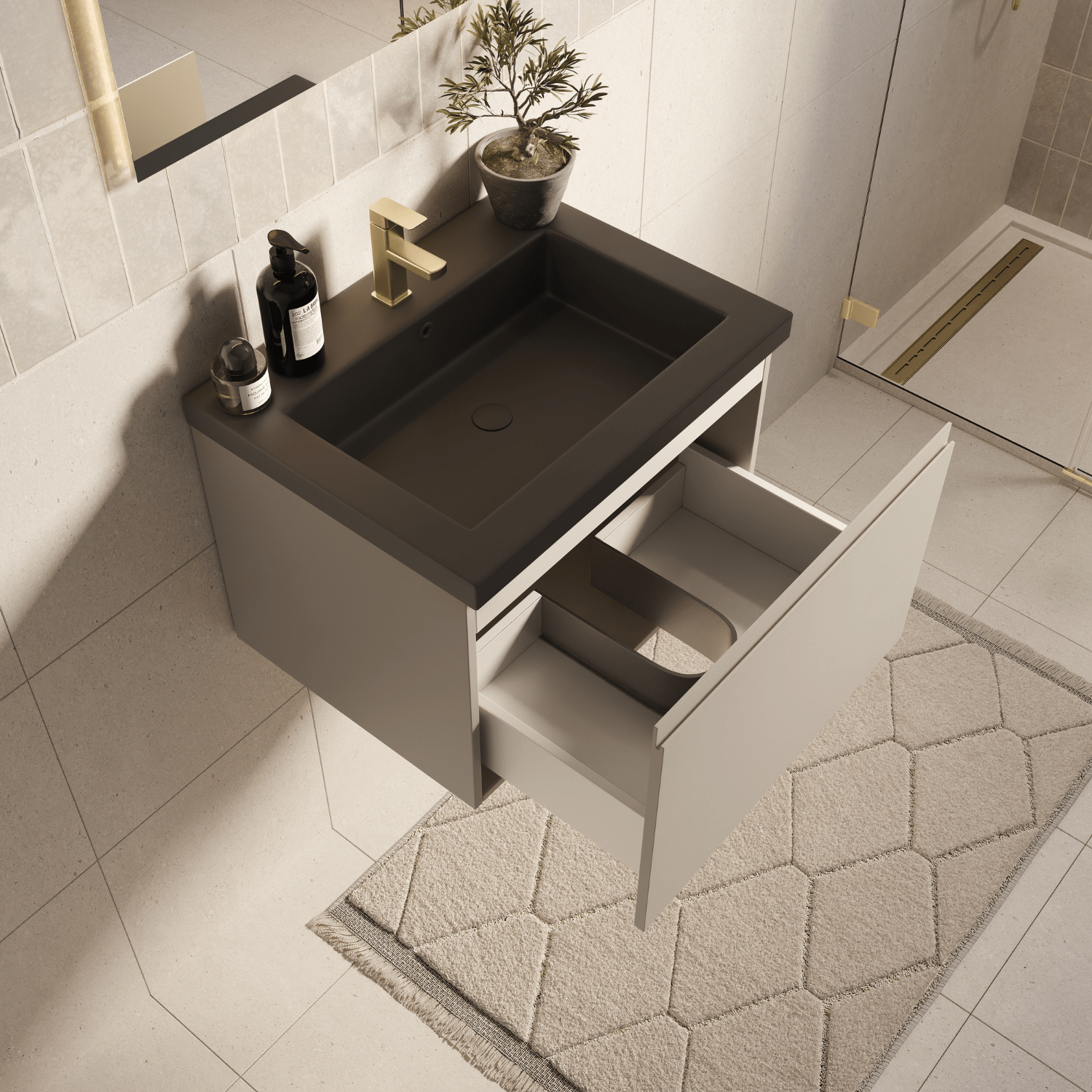 MODENA Greige - Wastafel Zwart - 60cm - lomazoo.com