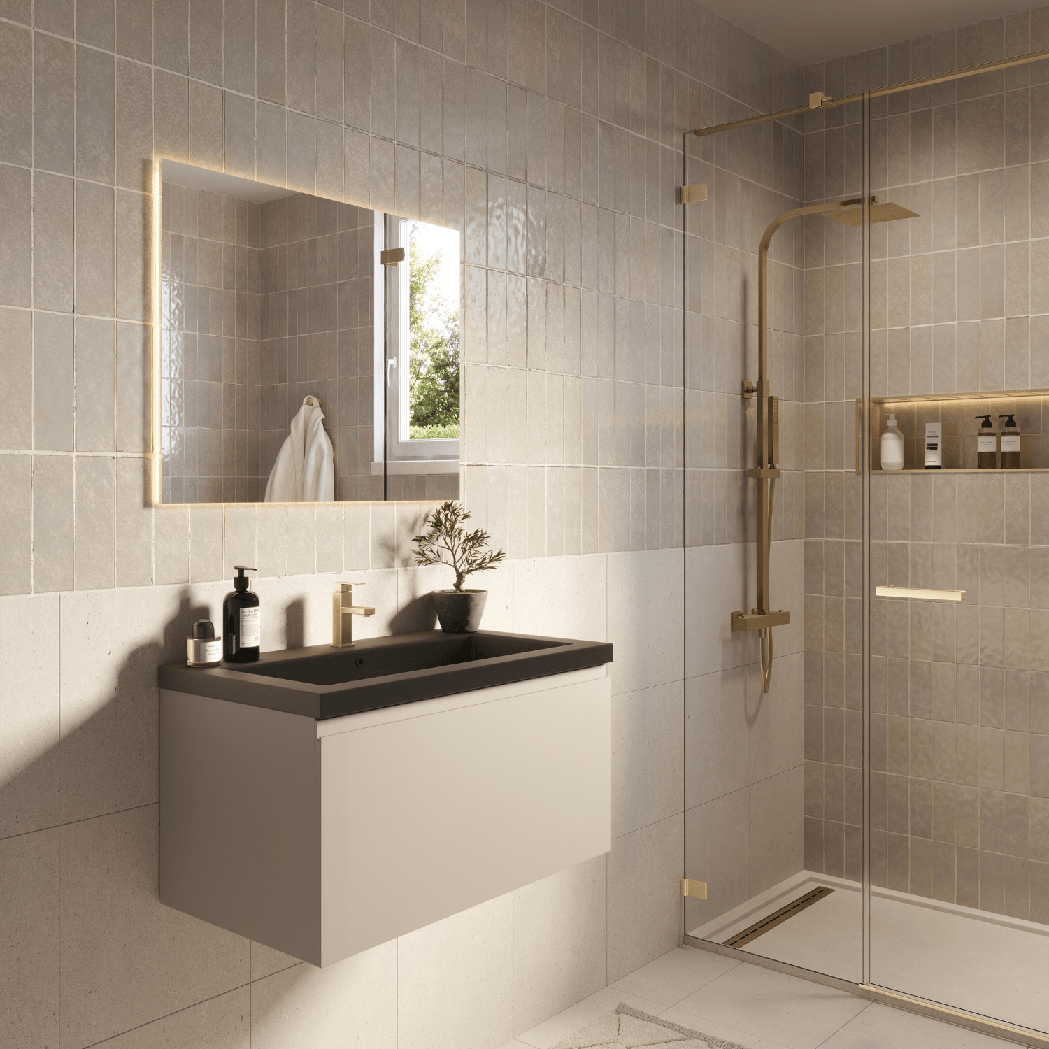 MODENA Greige - Wastafel Zwart - 80cm - lomazoo.com