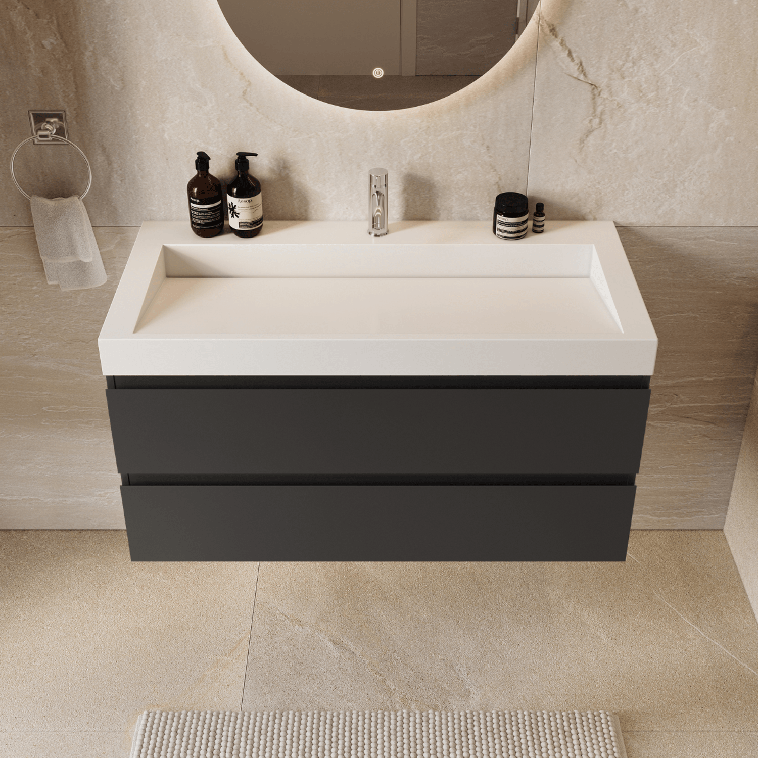 AZURO Mat Zwart - Wastafel Wit - Met Kolomkast - 100cm - lomazoo.com