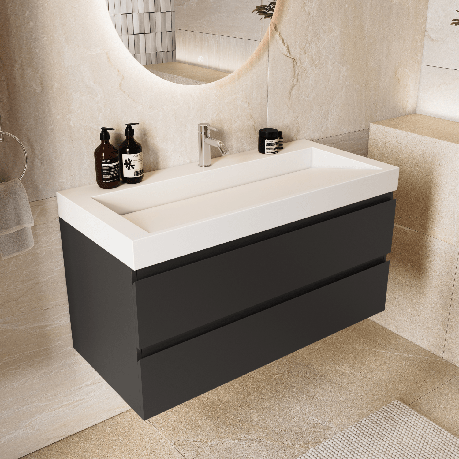 ZARIVO Mat Zwart - Wastafel Wit - 100cm - lomazoo.com