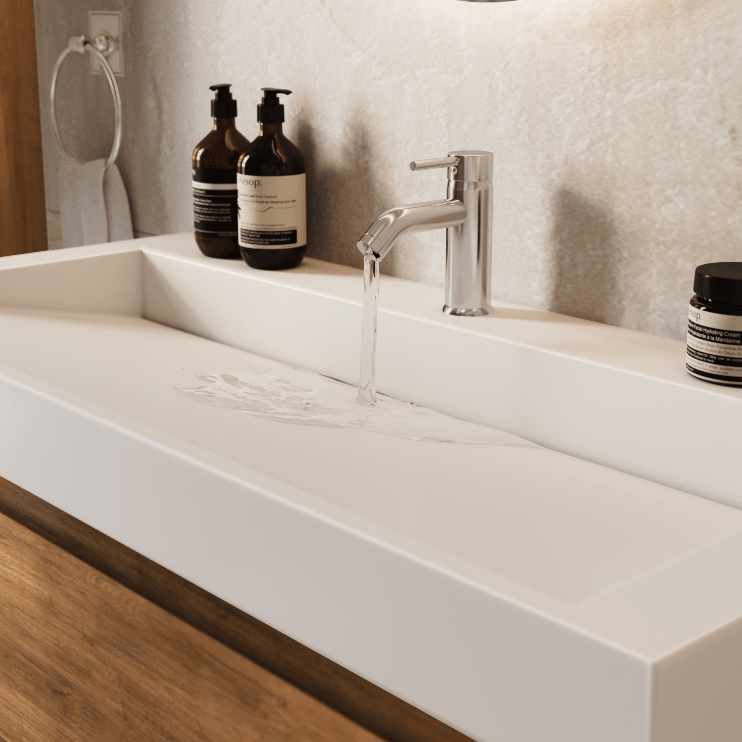 AZURO Warm Eiken - Wastafel Wit - Met Kolomkast - 100cm - lomazoo.com