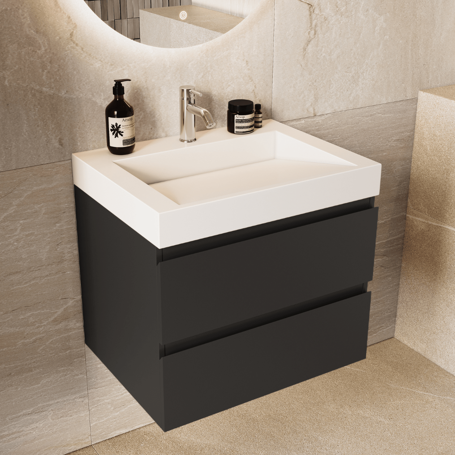 ZARIVO Mat Zwart - Wastafel Wit - 60cm - lomazoo.com