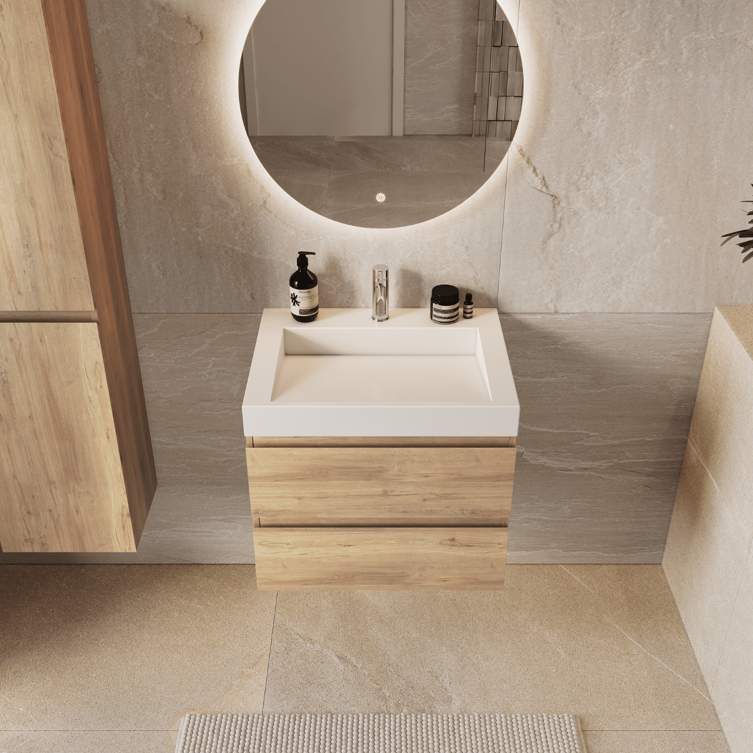 ZARIVO Licht Eiken - Wastafel Wit - 60cm - lomazoo.com