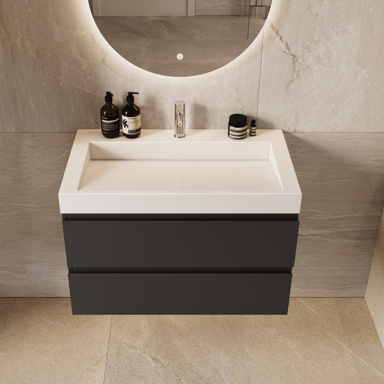 AZURO Mat Zwart - Wastafel Wit - Met Kolomkast - 80cm - lomazoo.com