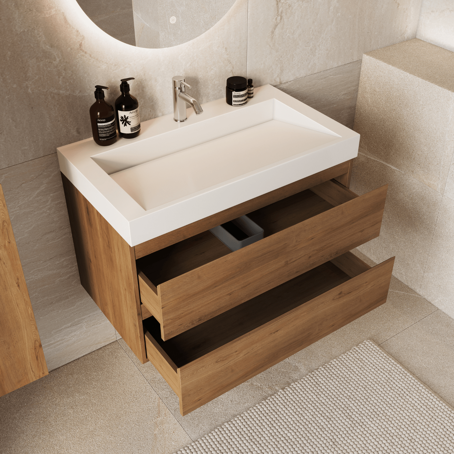 ZARIVO Warm Eiken - Wastafel Wit - 80cm - lomazoo.com
