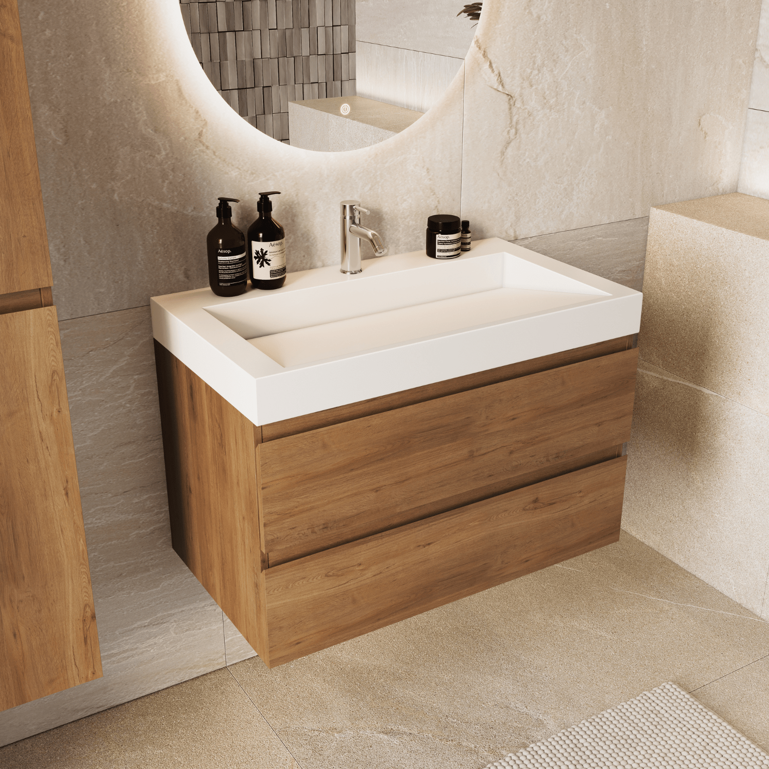 ZARIVO Warm Eiken - Wastafel Wit - 80cm - lomazoo.com