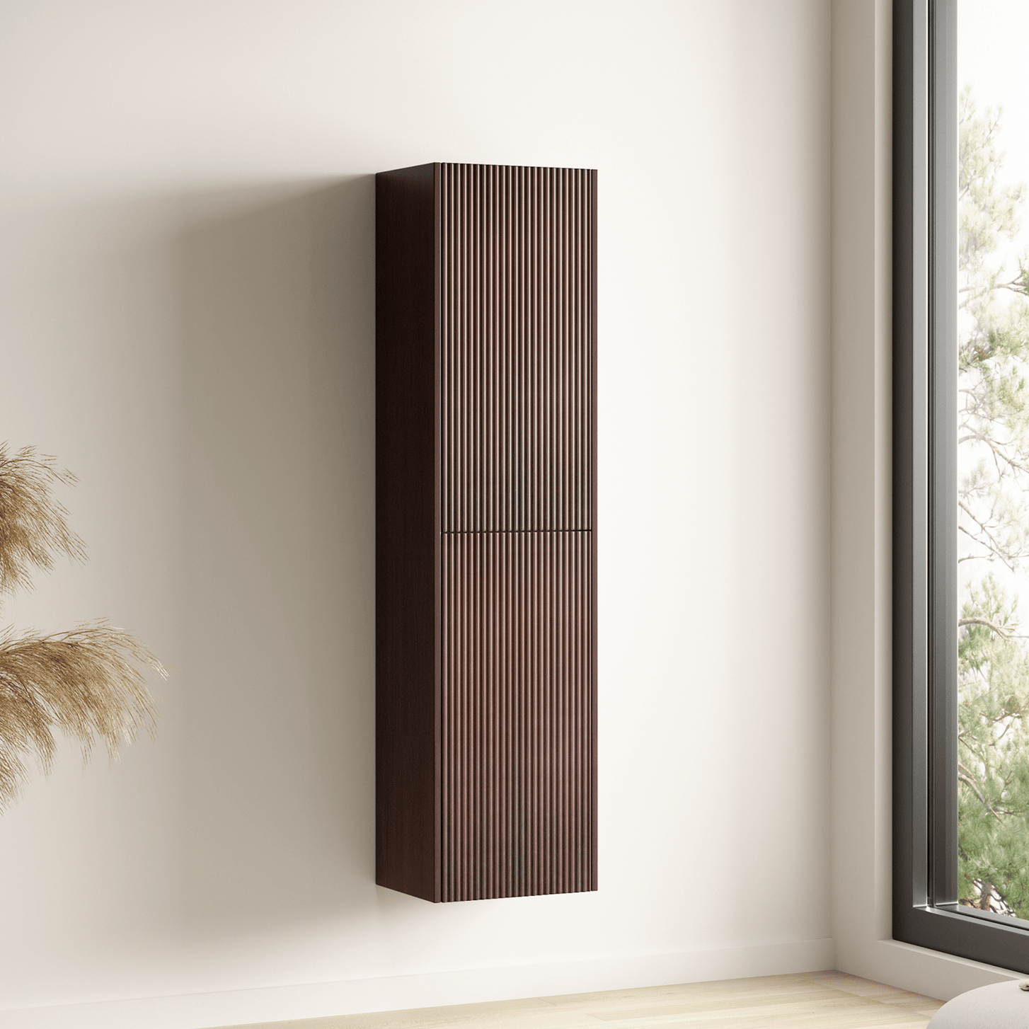 Badmeubelset TROPANI 60 cm - Walnoot - Ribbel front - Waskom Zwart - lomazoo.com