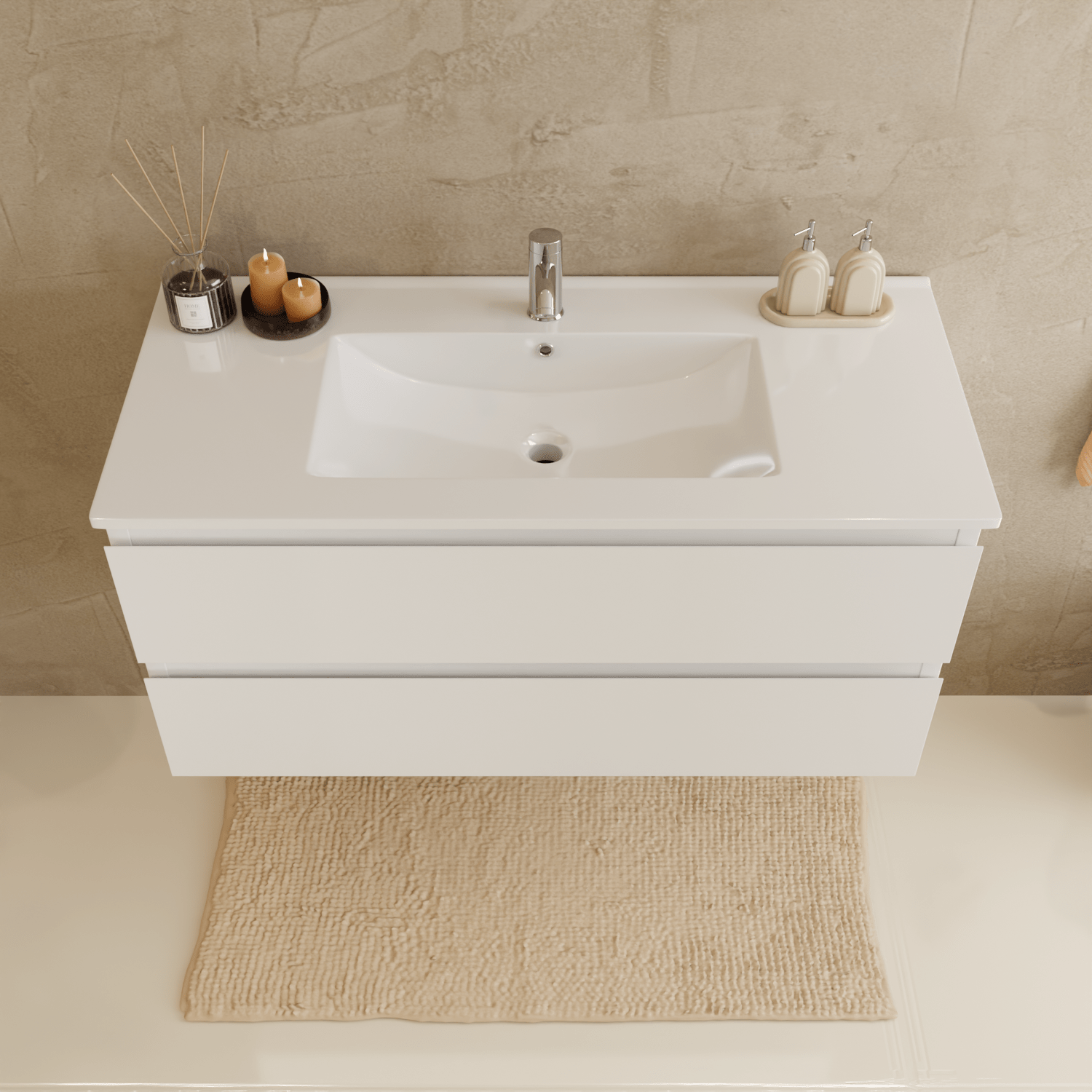 Badmeubelset VERONA 100 cm - Met Kolomkast - Glanzend Wit - Wastafel Wit - lomazoo.com