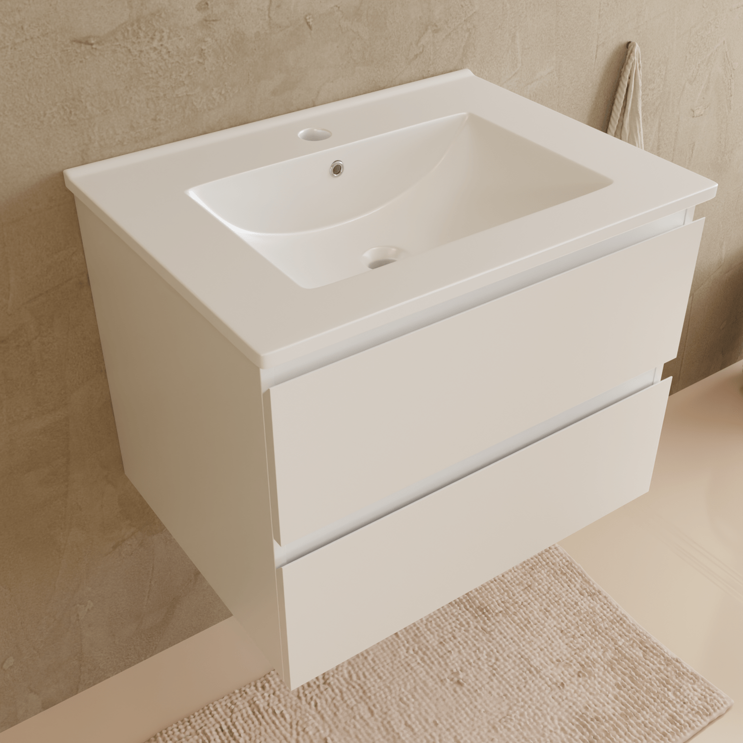 Badmeubelset VERONA 60 cm - Met Kolomkast - Glanzend Wit - Wastafel Wit - lomazoo.com