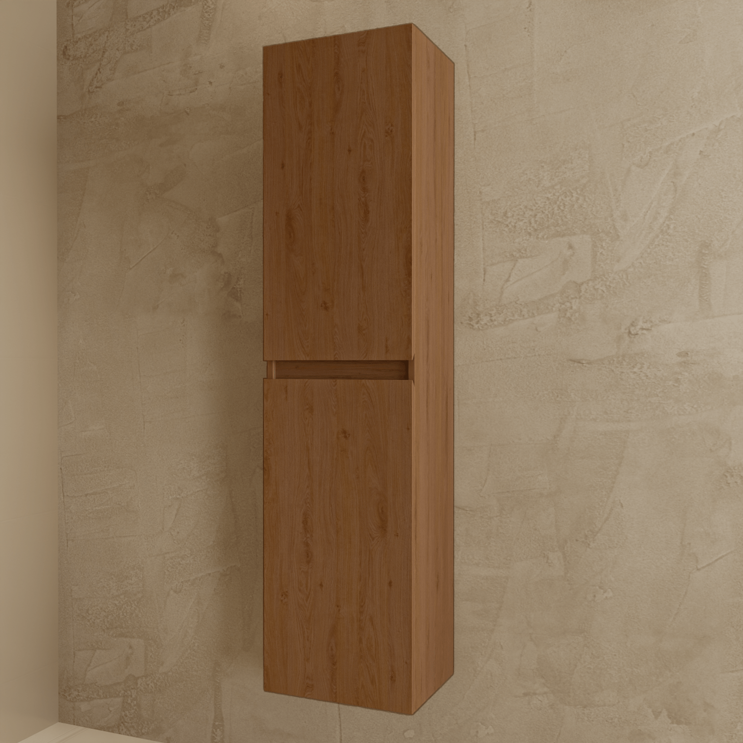 Badmeubelset VERONA 60 cm - Met Kolomkast - Warm Eiken - Wastafel Wit - lomazoo.com