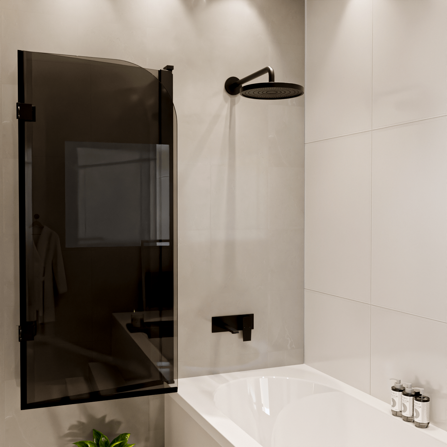 Badwand Caracas 120 x 140 cm - Zwart - Rookglas - Nano Coating - lomazoo.com