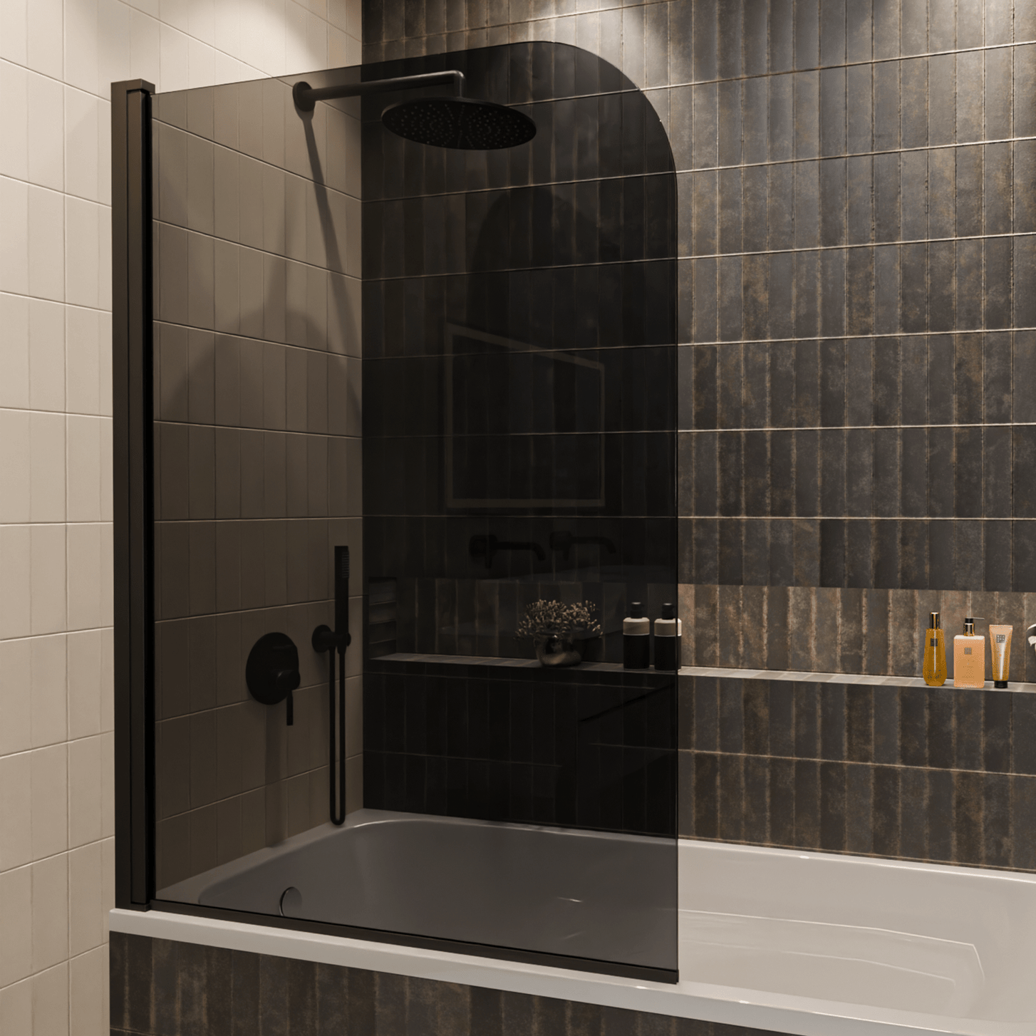 Badwand Palmas 100 x 140 cm - Zwart - Rookglas Nano Coating - lomazoo.com