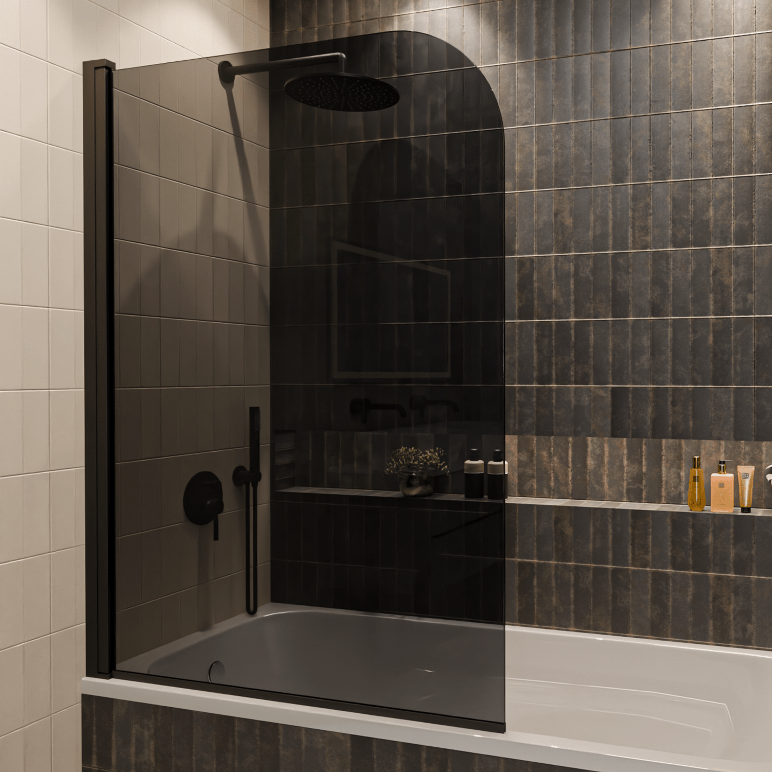 Badwand Palmas 100 x 140 cm - Zwart - Rookglas Nano Coating - lomazoo.com