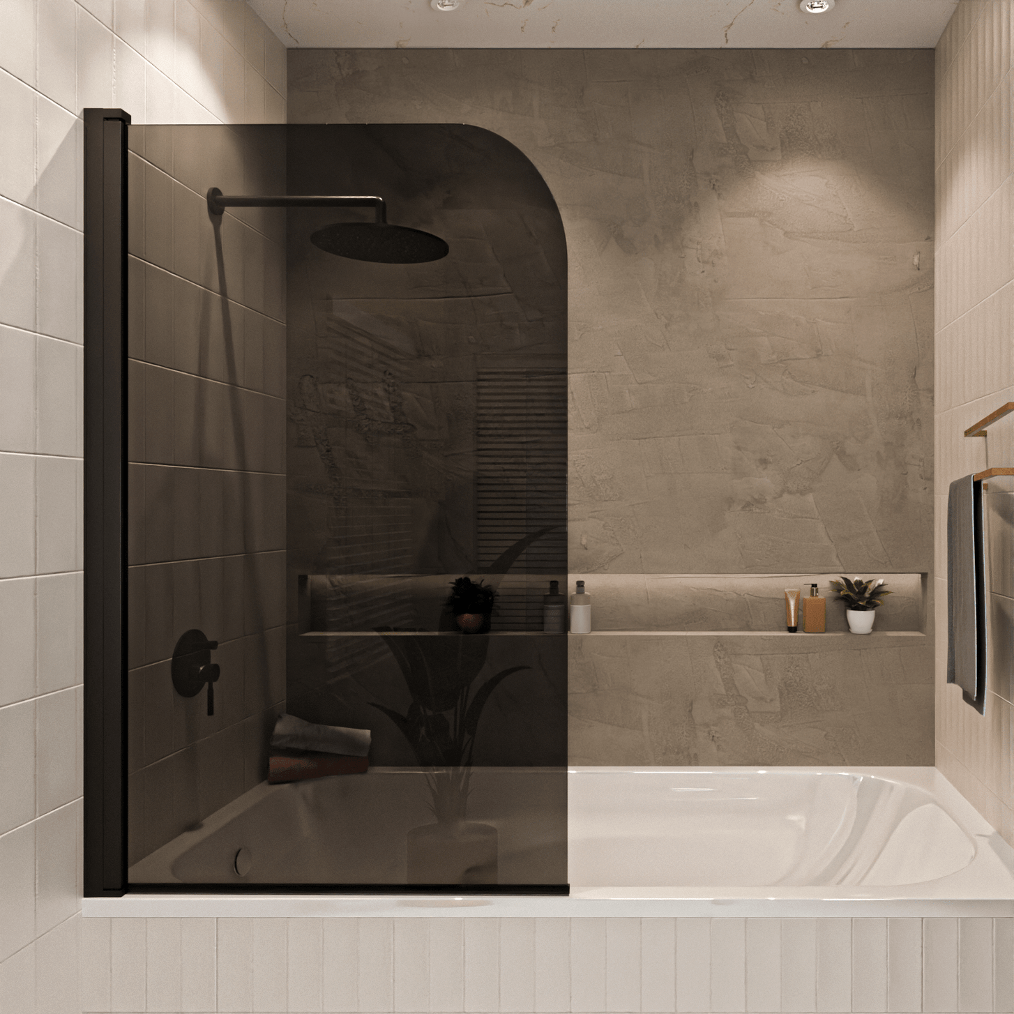 Badwand Palmas 80 x 140 cm - Zwart - Rookglas Nano Coating - lomazoo.com