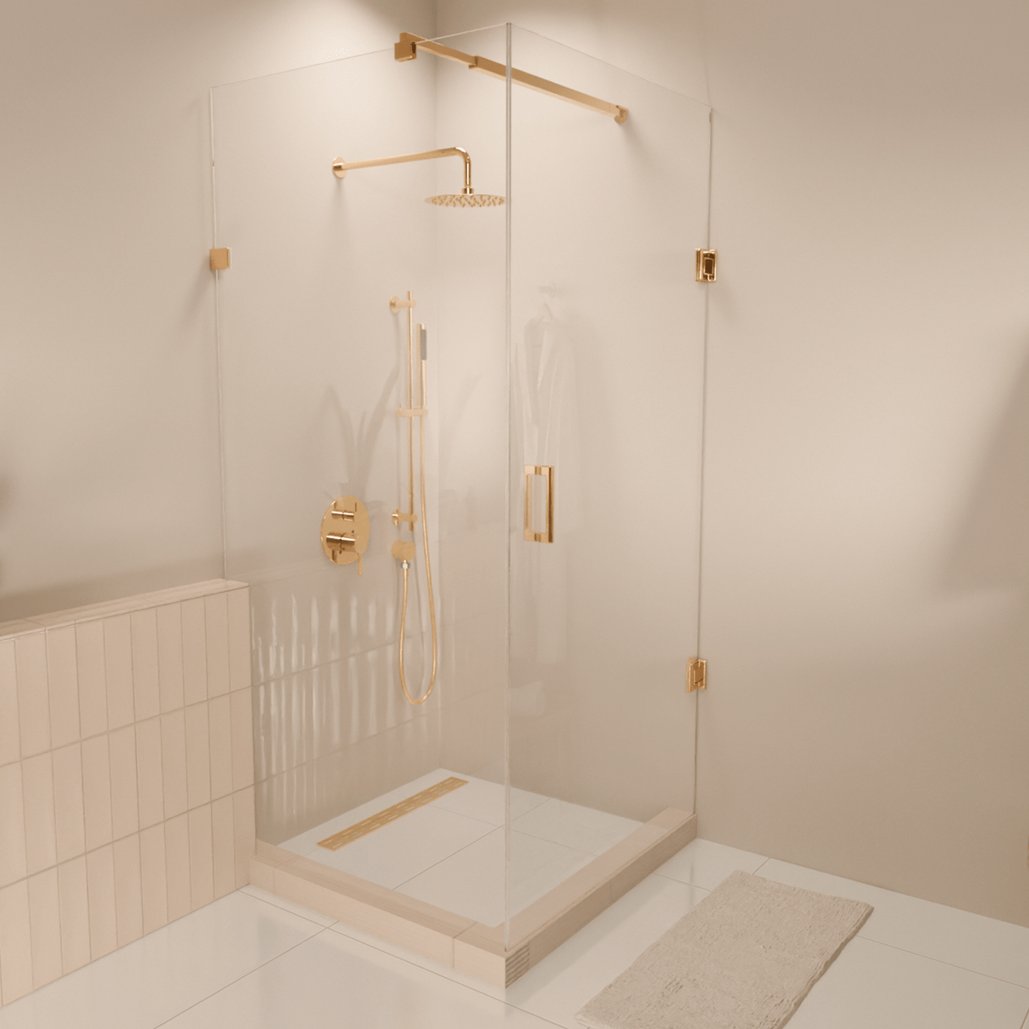 Douchecabine Cali 90 x 90 x 200 cm - Glanzend Goud - Nano Coating - Draaideur - lomazoo.com