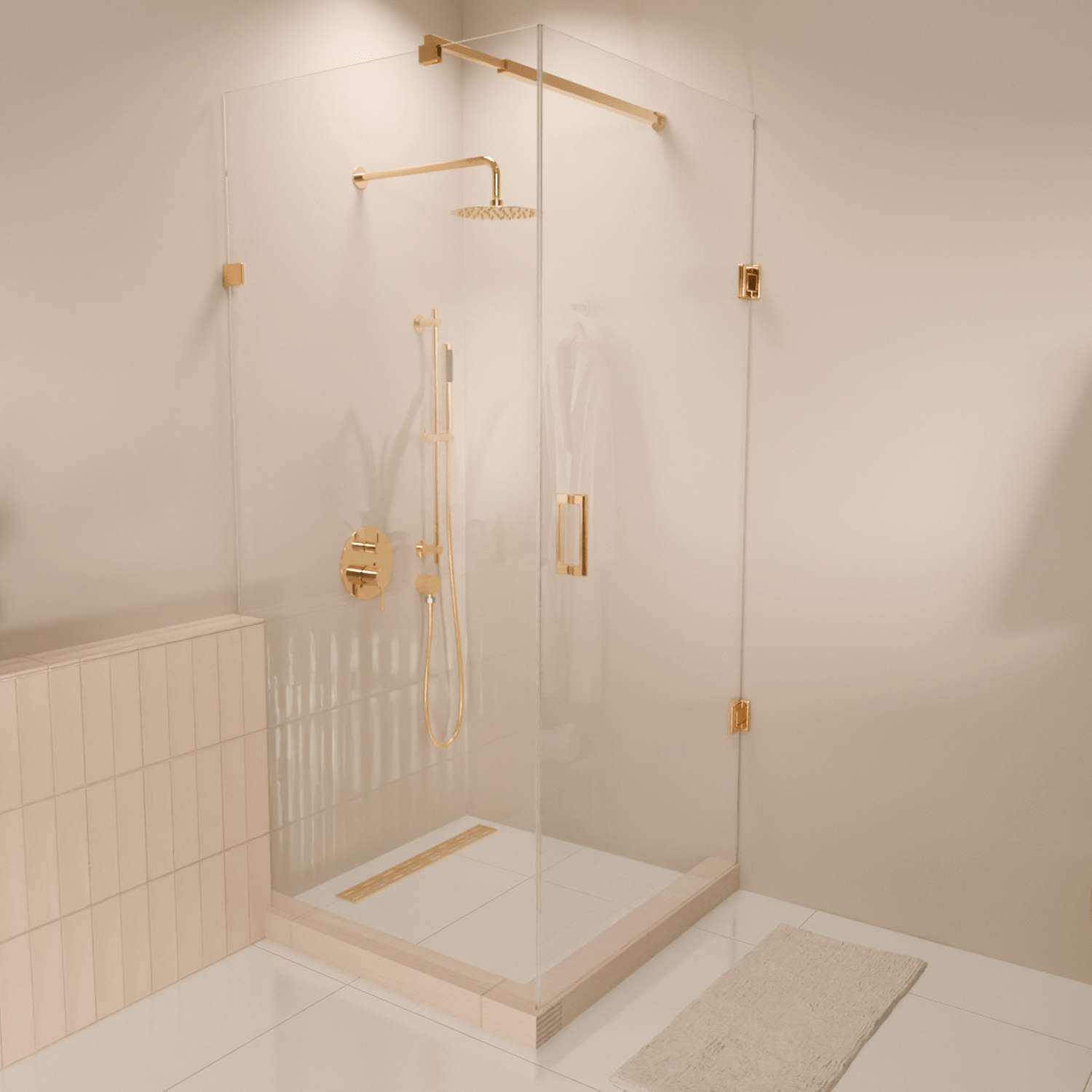 Douchecabine Cali 90 x 90 x 200 cm - Glanzend Goud - Nano Coating - Draaideur - lomazoo.com