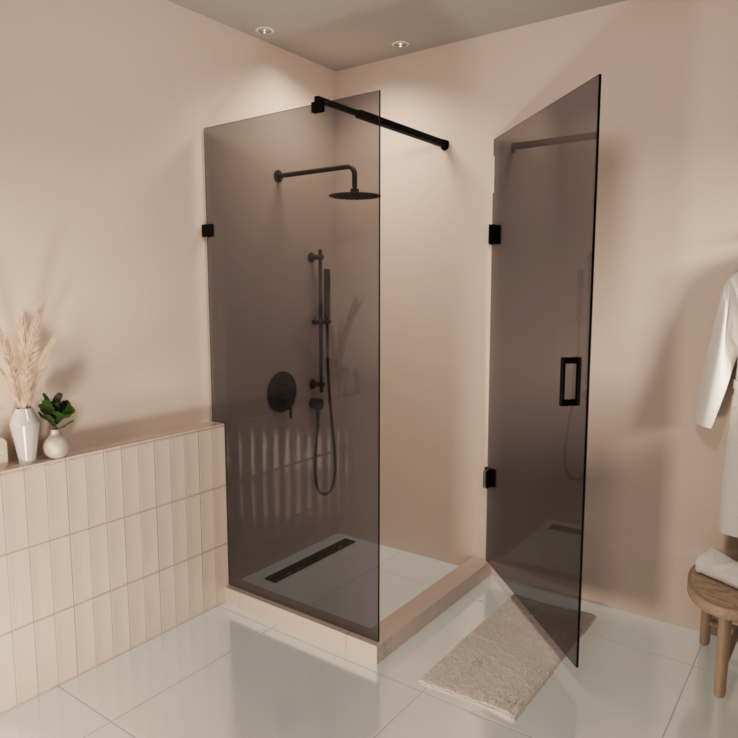 Douchecabine Cali 90 x 90 x 200 cm - Matzwart - Gerookt Glas Nano Coating - Draaideur - lomazoo.com