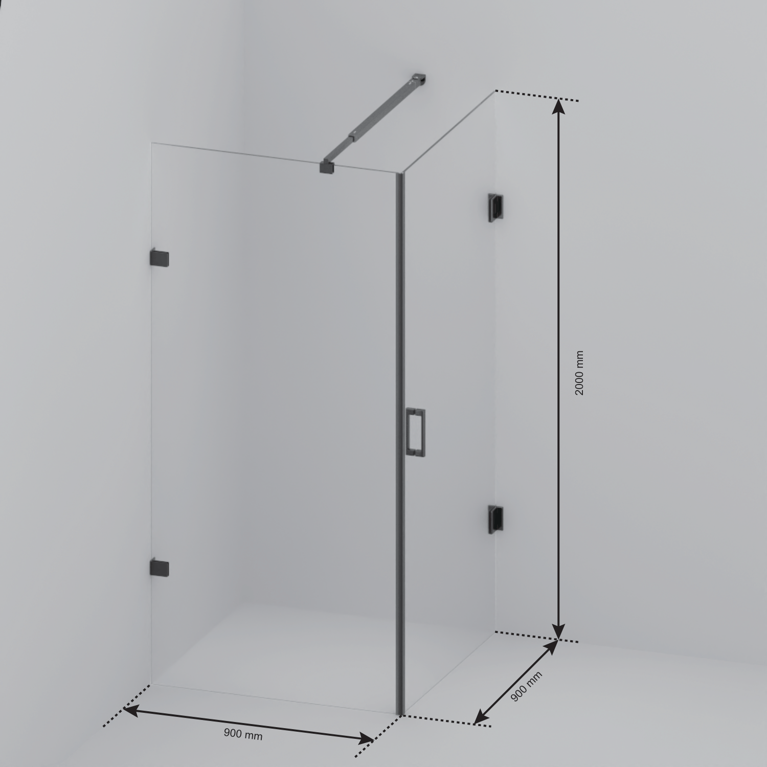Douchecabine Cali 90 x 90 x 200 cm - Matzwart - Gerookt Glas Nano Coating - Draaideur - lomazoo.com